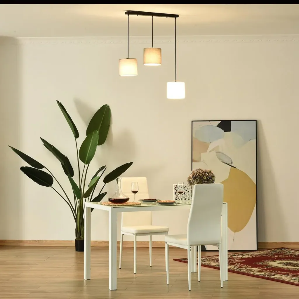 Ceiling light chandelier with 3 adjustable hanging chains for office, living room, dining room, steel, polyester fabric, black