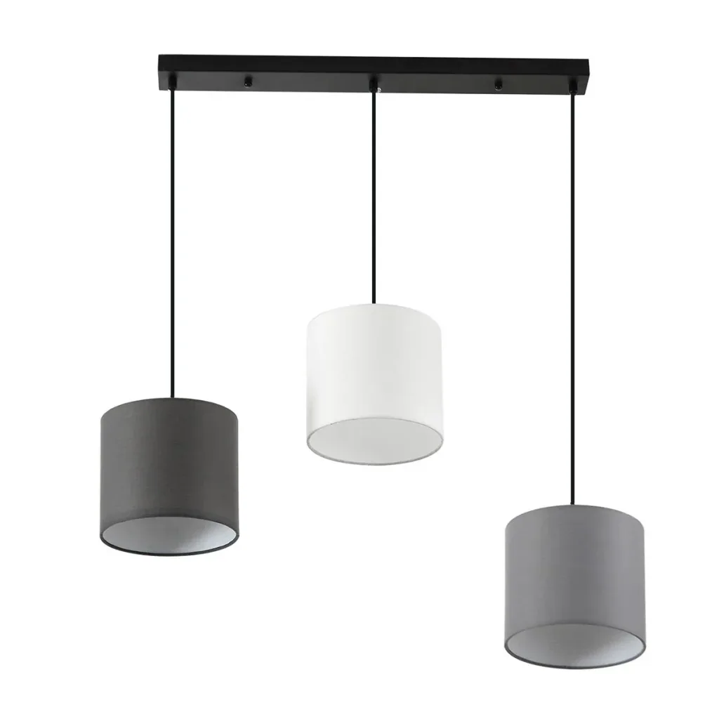 Ceiling light chandelier with 3 adjustable hanging chains for office, living room, dining room, steel, polyester fabric, black