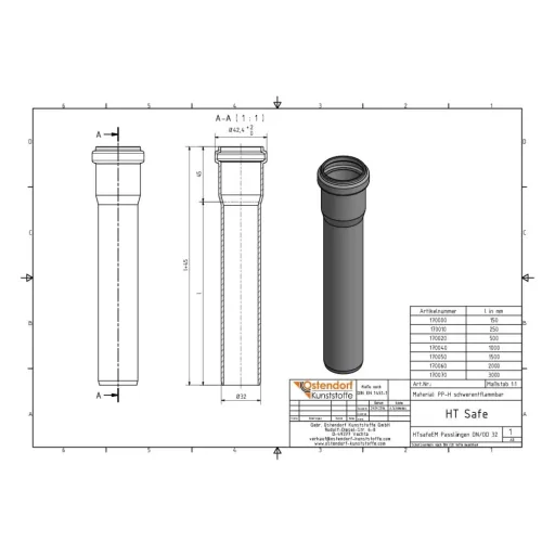 HT Buis 32mm, Afvoerbuis 500mm voor Huisafvoer