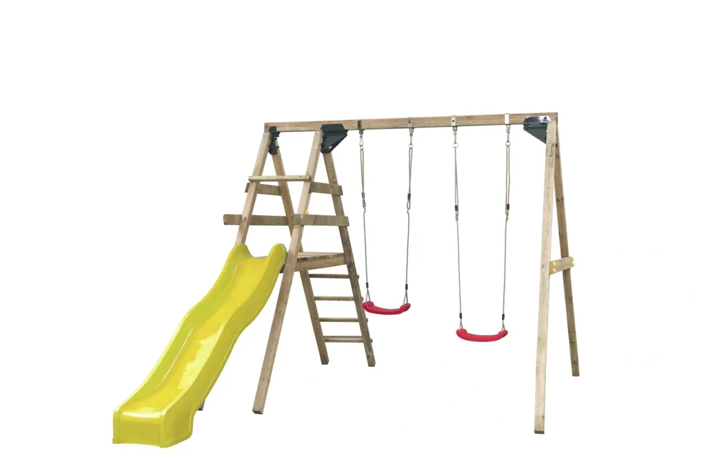 Celina wooden double swing with slide