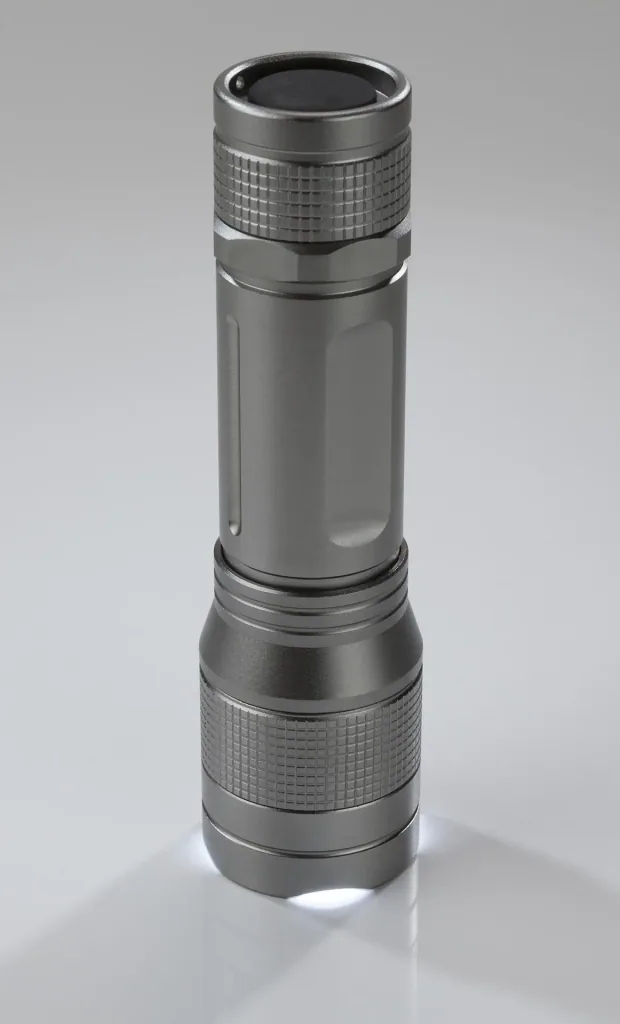 Aluminum flashlight with zoom, 5 W Cree LED, splash-proof according to IPX4