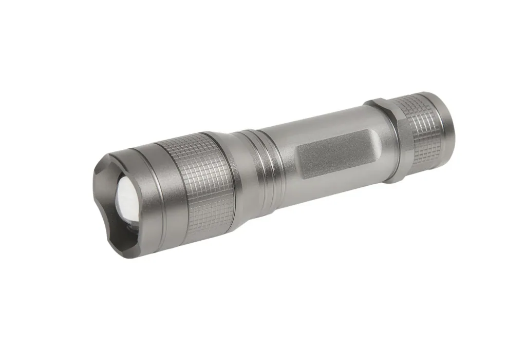 Aluminum flashlight with zoom, 5 W Cree LED, splash-proof according to IPX4