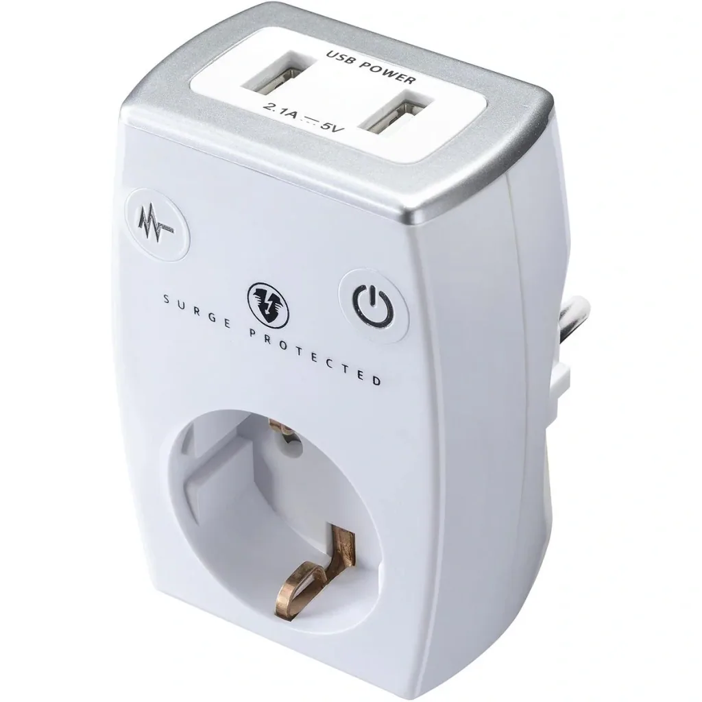 Socket charging adapter with 2 USB ports, white
