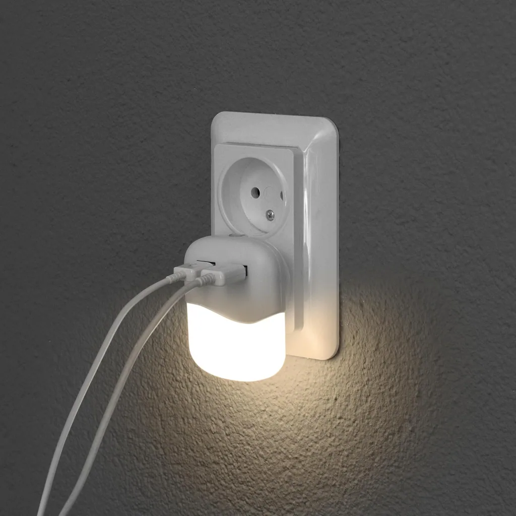 LED night light with 2 USB ports