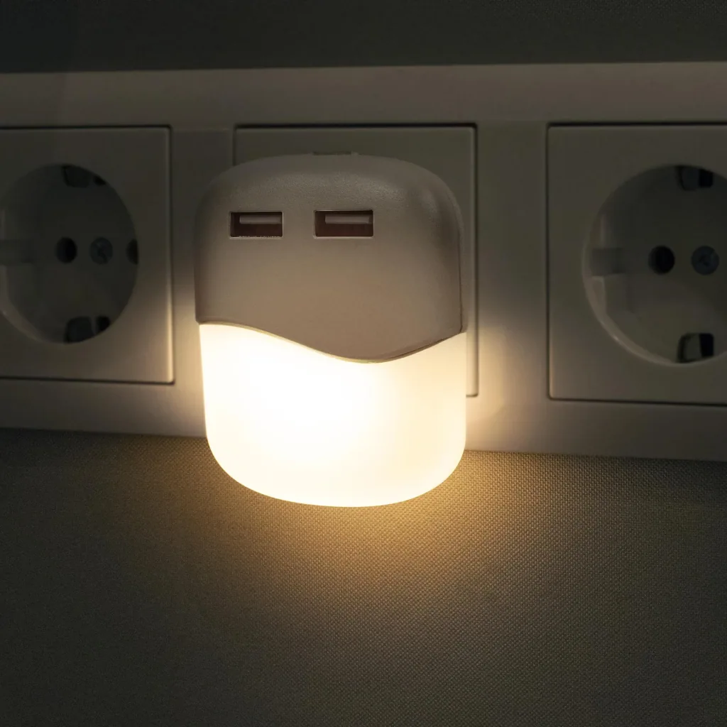 LED night light with 2 USB ports