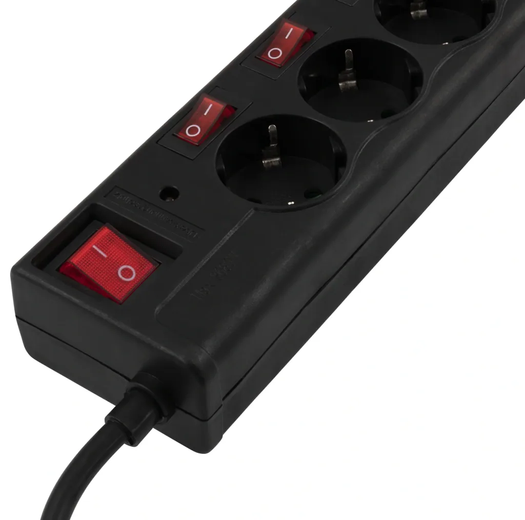 6-way black power strip surge protection