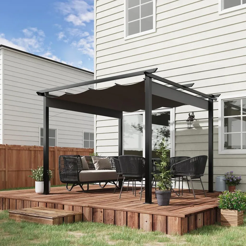 Pergola with adjustable awning aluminum gray+black 3 x 3 m