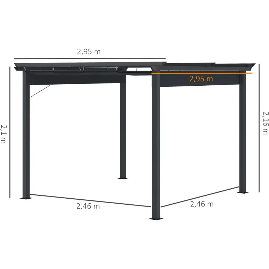 Pergola with adjustable awning aluminum gray+black 3 x 3 m