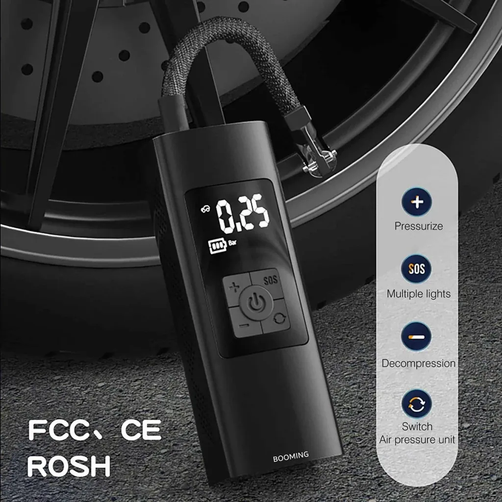 Pure4u CAR2 Portable Compressor - Electric Tire Pump - USB Rechargeable - LED - Power Bank
