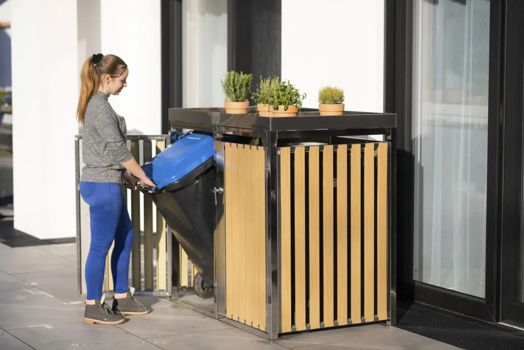 Garbage can box 2-compartment 240 liters stainless steel