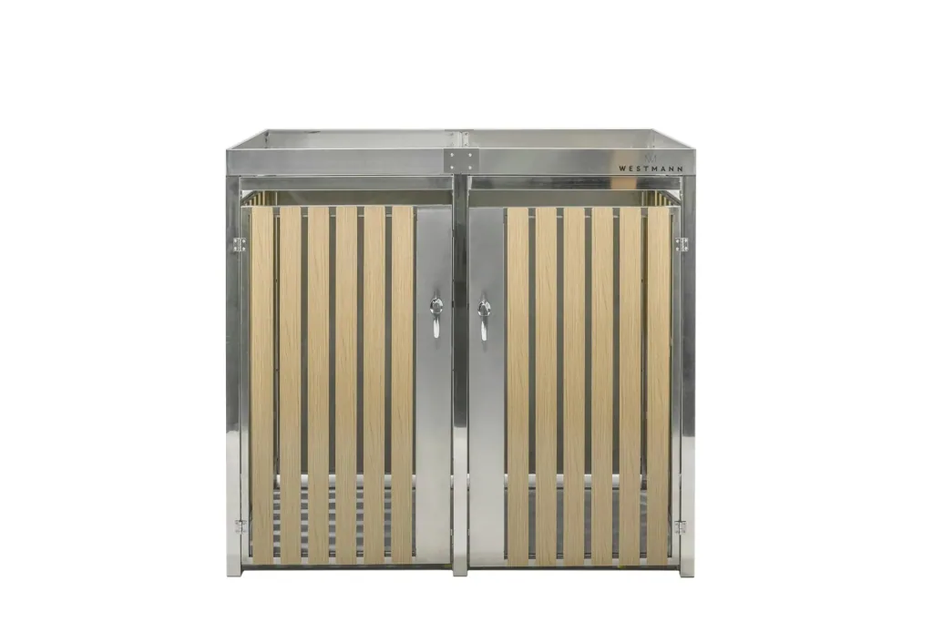 Garbage can box 2-compartment 240 liters stainless steel