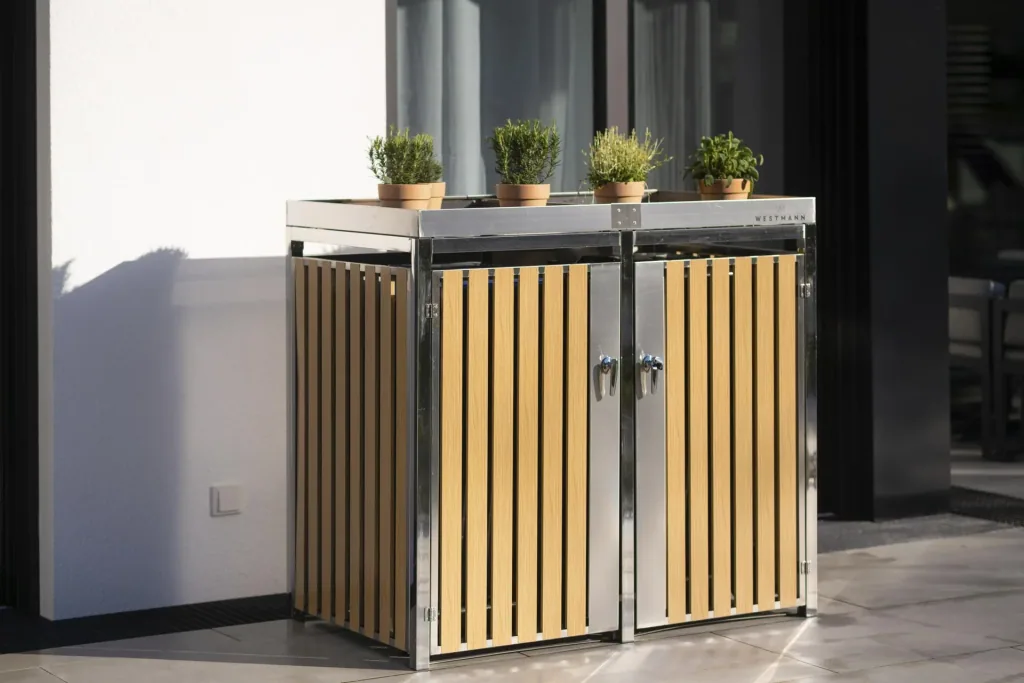Garbage can box 2-compartment 240 liters stainless steel