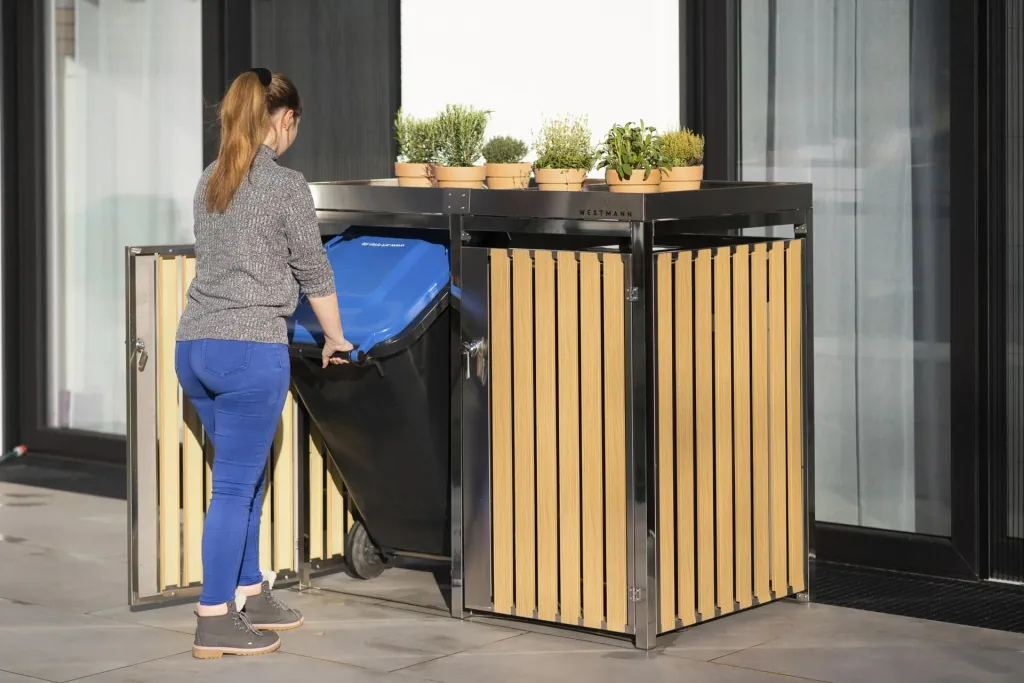 Garbage can box 2-compartment 240 liters stainless steel