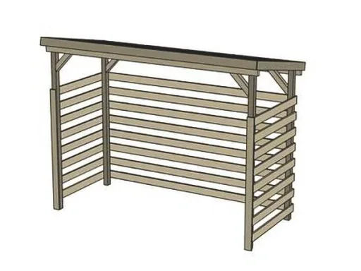 Firewood storage, size 2, 19 mm, open, smooth-edged boards, 274 x 131 cm