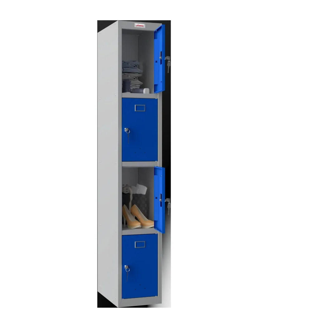 Locker PL Series - 4 doors with key lock, grey-blue