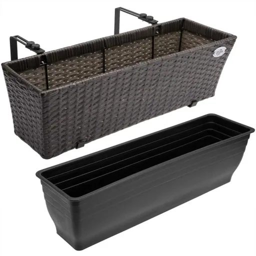 Polyrattan planter - set of 2 - brown