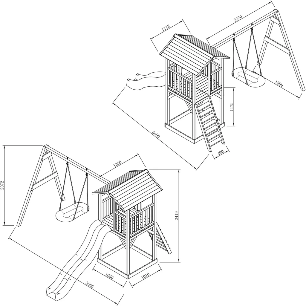 Beach Tower play tower with Roxy nest swing - white slide