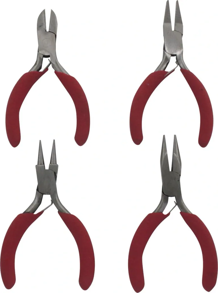 Mini pliers: side cutters, needle-nose pliers, round-nose pliers, flat-nose pliers