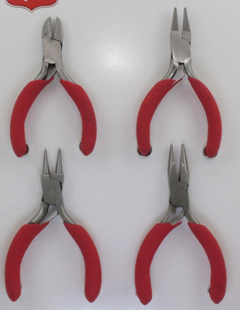 Mini pliers: side cutters, needle-nose pliers, round-nose pliers, flat-nose pliers