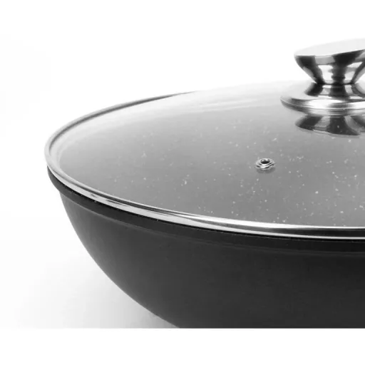 Wok pan - with glass lid - 30 cm - Black