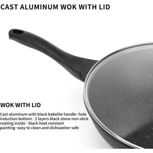 Wok pan - with glass lid - 30 cm - Black