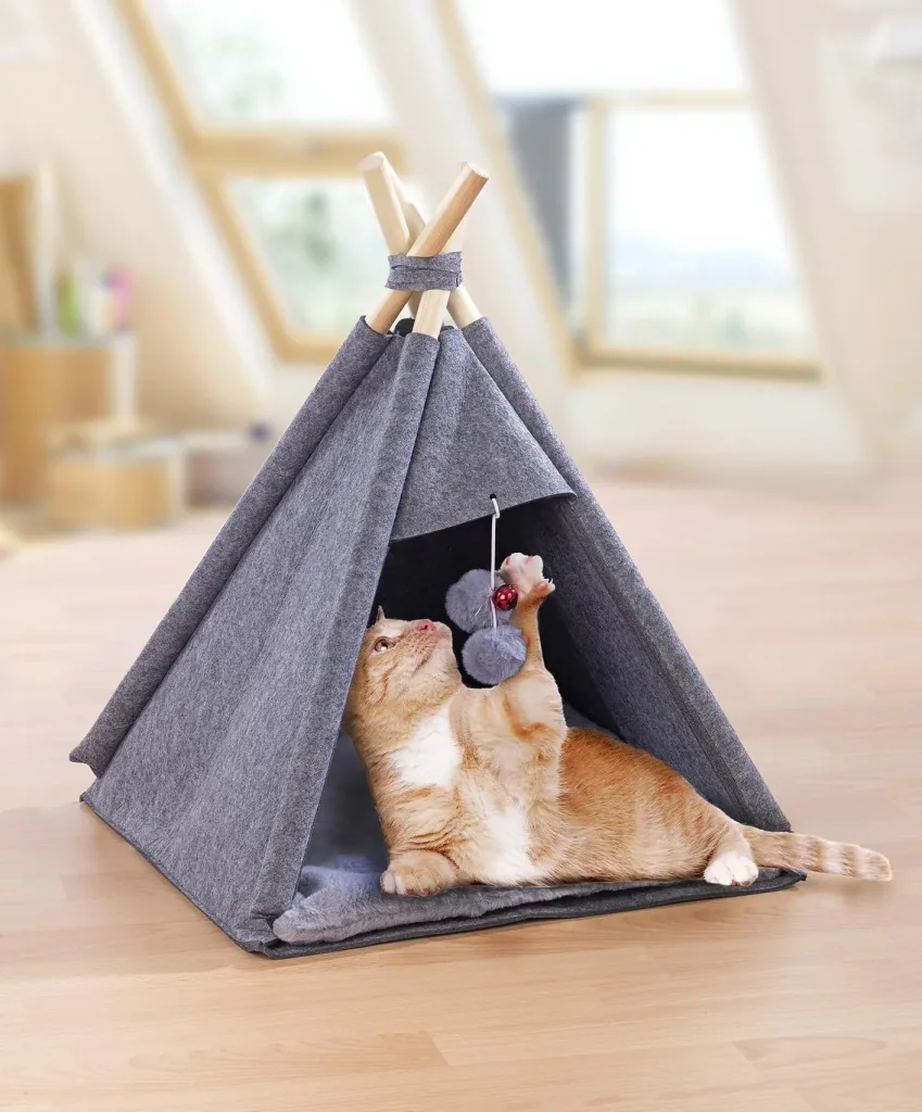 Animal tent "TIPI", anthracite, felt design, 45 x 60 x 45 cm