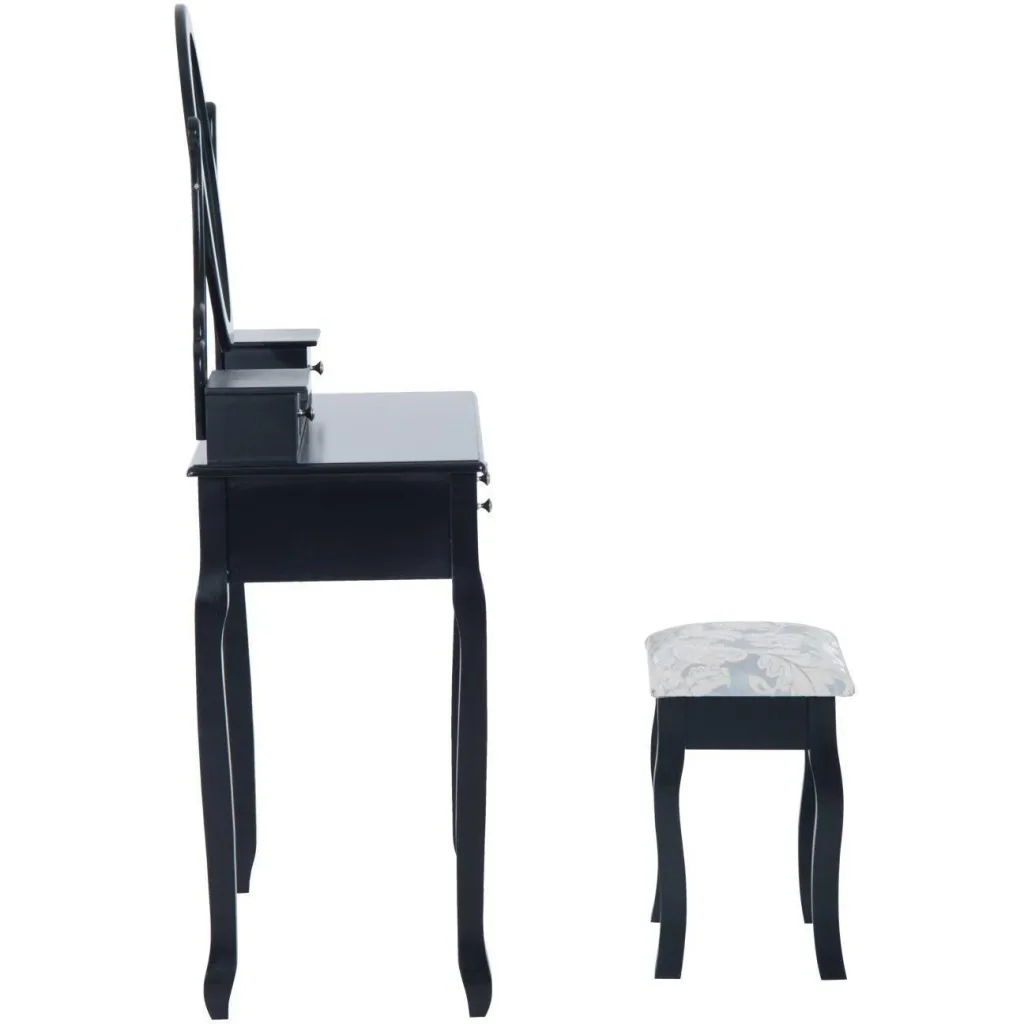 Dressing table with mirror and stool black