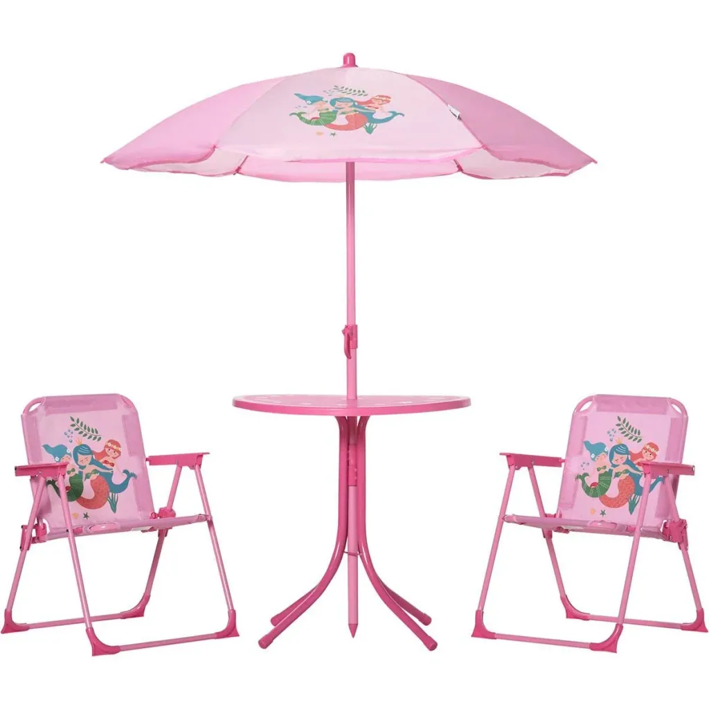 4 piece children's furniture set garden table 2 folding chairs parasol camping child seat set garden furniture for 3-6 years pink