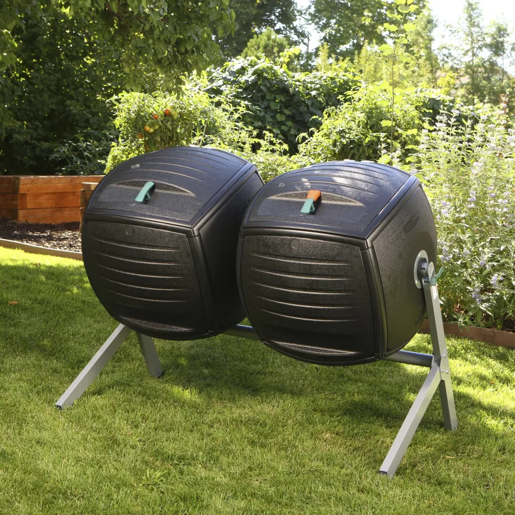 Composter Compost-tweeling 380 L 143,5×79,4×110,4 cm Zwart – 2 kamers voor continu composteren