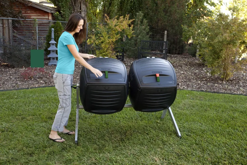 Composter Compost-tweeling 380 L 143,5×79,4×110,4 cm Zwart – 2 kamers voor continu composteren