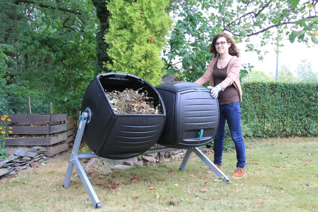 Composter Compost-tweeling 380 L 143,5×79,4×110,4 cm Zwart – 2 kamers voor continu composteren