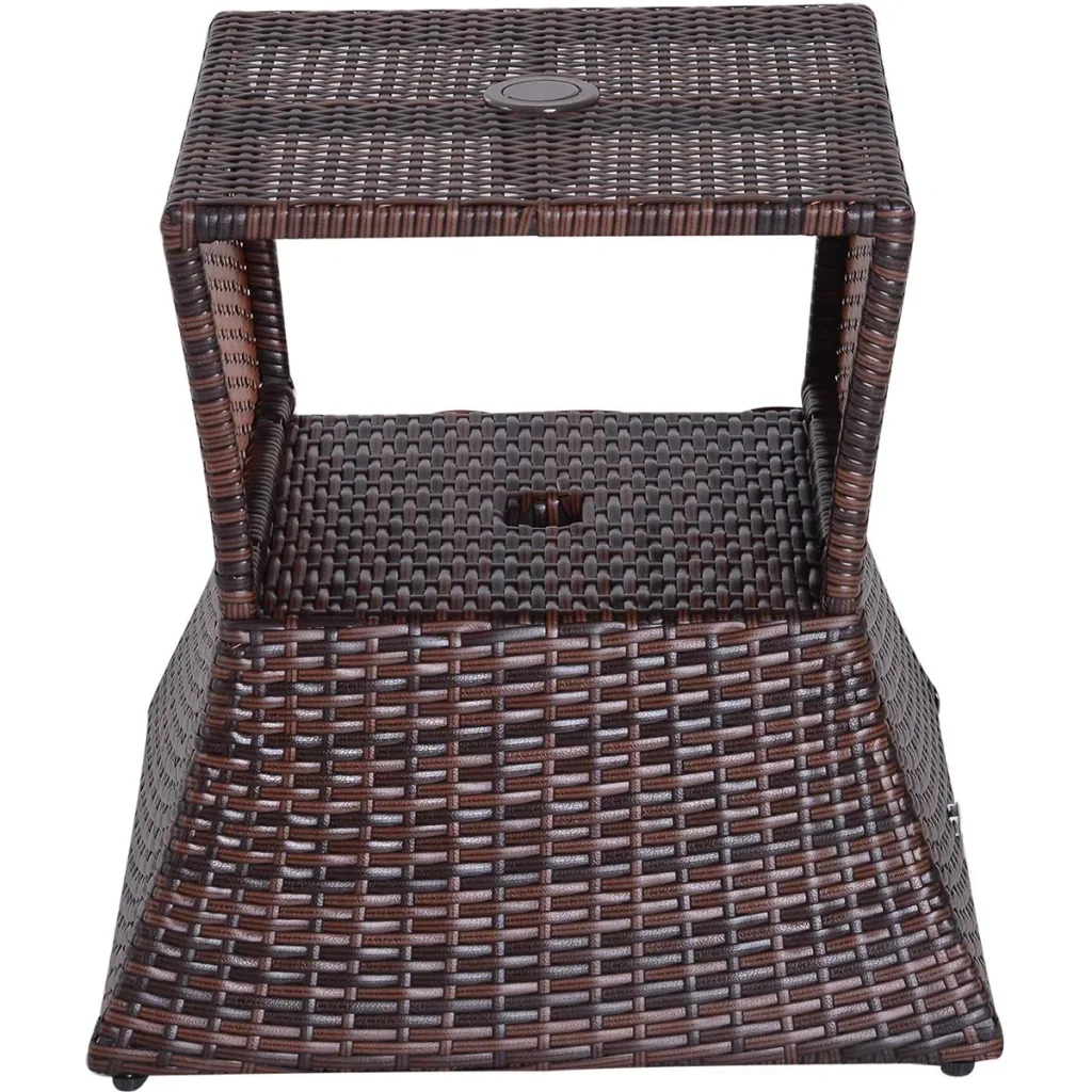 Rattan garden table with parasol holder brown