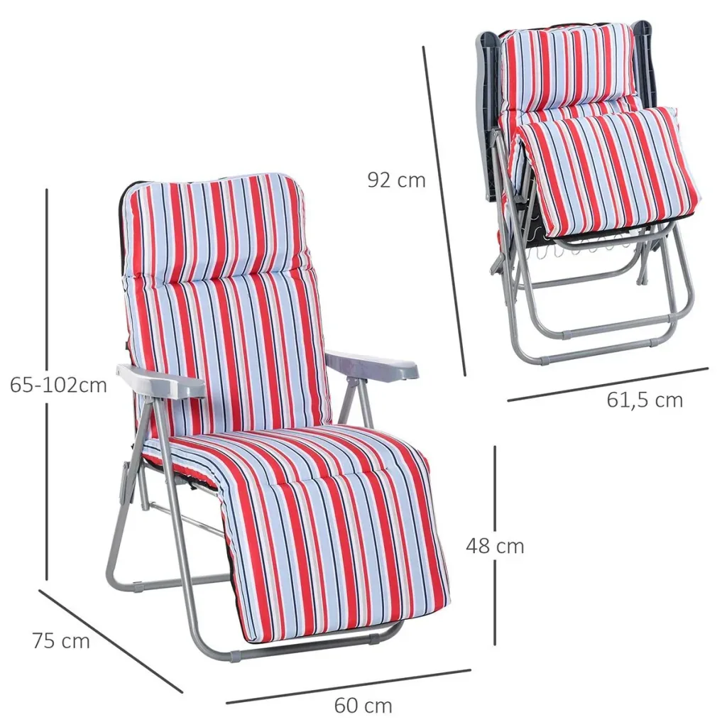 Set of 2 deck chairs with cushions, foldable sun lounger with 5 levels of adjustable backrest, garden lounger, garden furniture set.