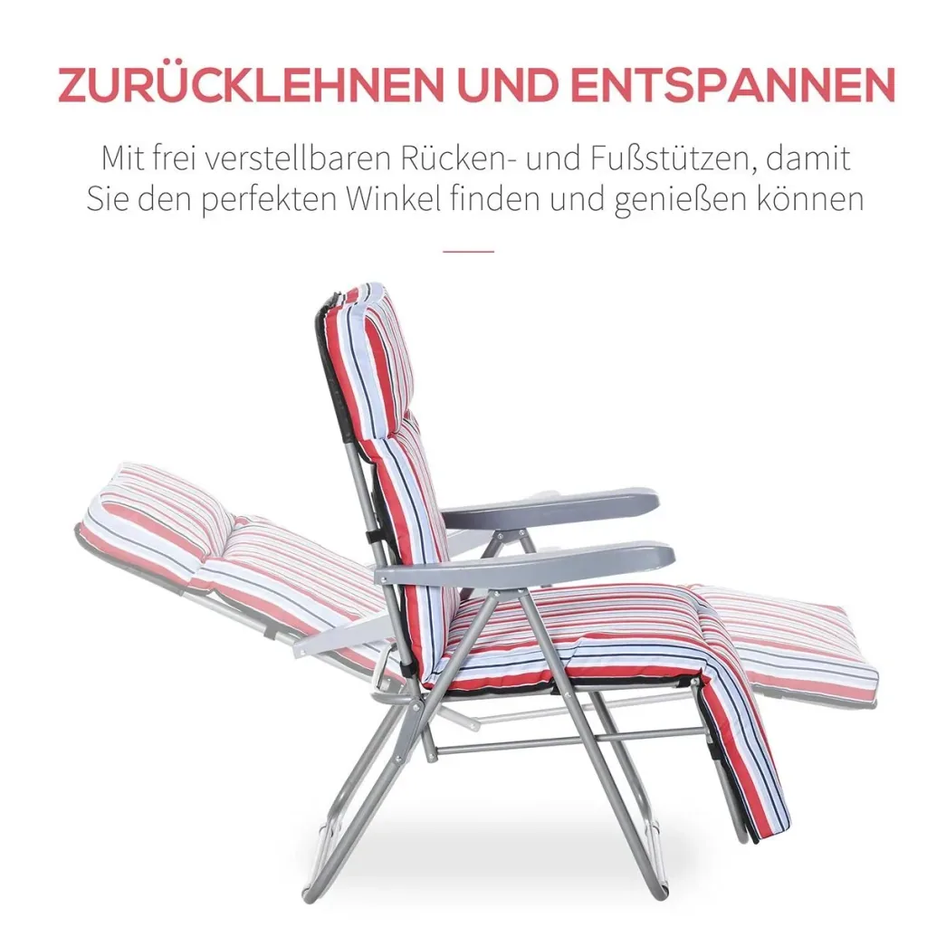 Set of 2 deck chairs with cushions, foldable sun lounger with 5 levels of adjustable backrest, garden lounger, garden furniture set.