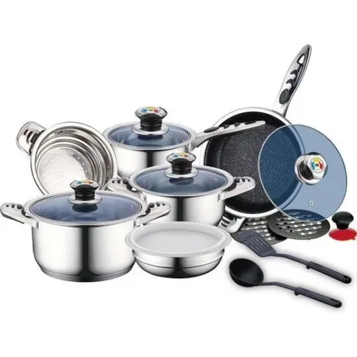 16-piece stainless steel cooking set with metal lids