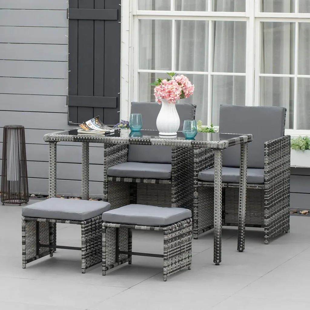 Polyrattan seating group dining group garden set 11 pcs. with cushions, grey