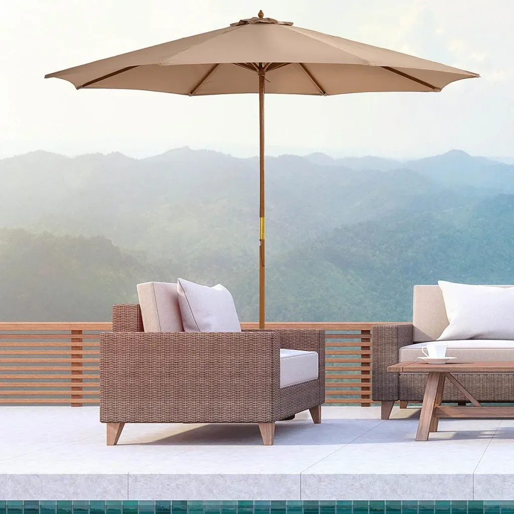 Wooden parasol 300 cm khaki