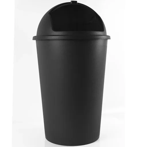 Trash can black plastic 50L