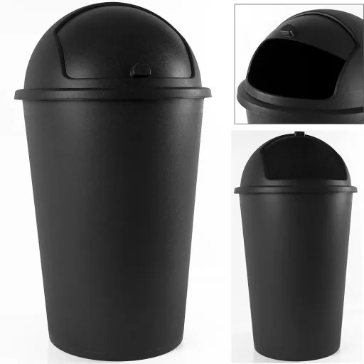 Trash can black plastic 50L