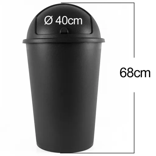 Trash can black plastic 50L