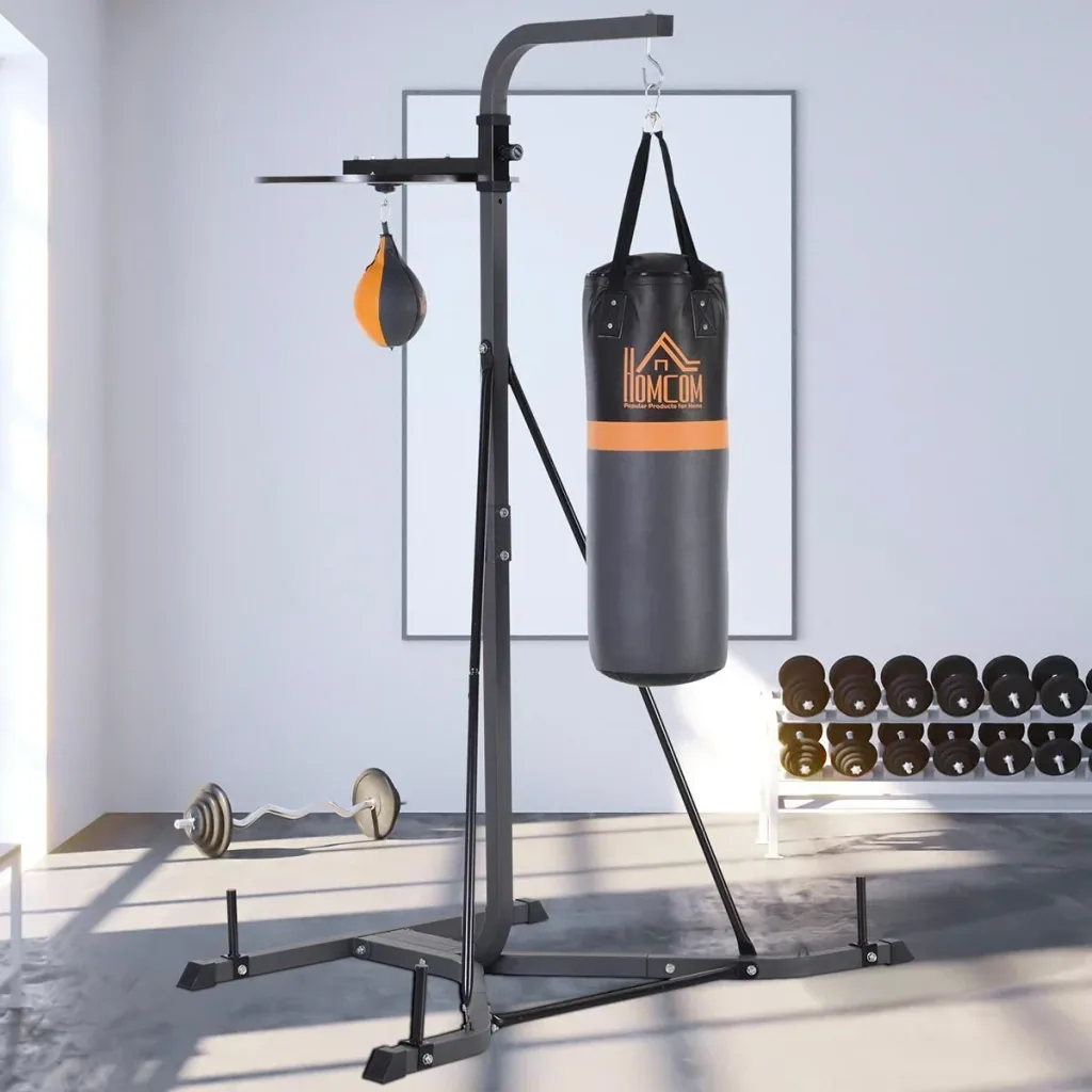 Punching bag stand with punching ball black
