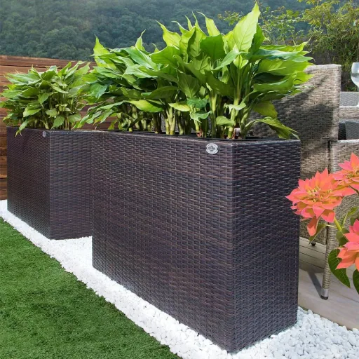 Polyrattan flowerpot brown 83x30.5x60cm