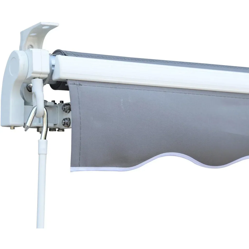 Articulated arm awning with hand crank