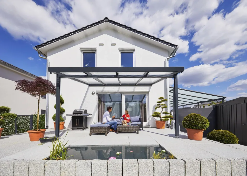 Patio roof Premium, anthracite, 4102 x 3060 mm - Acrylic multi-wall sheets 16 mm, clear