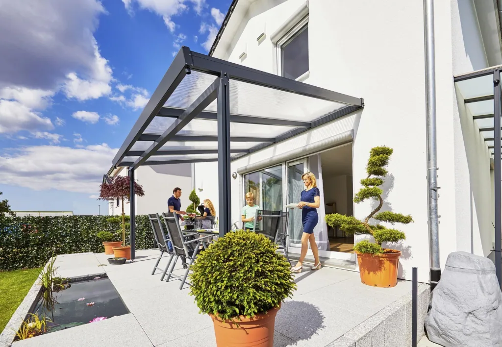 Patio roof Premium, anthracite, 4102 x 3060 mm - Acrylic multi-wall sheets 16 mm, clear