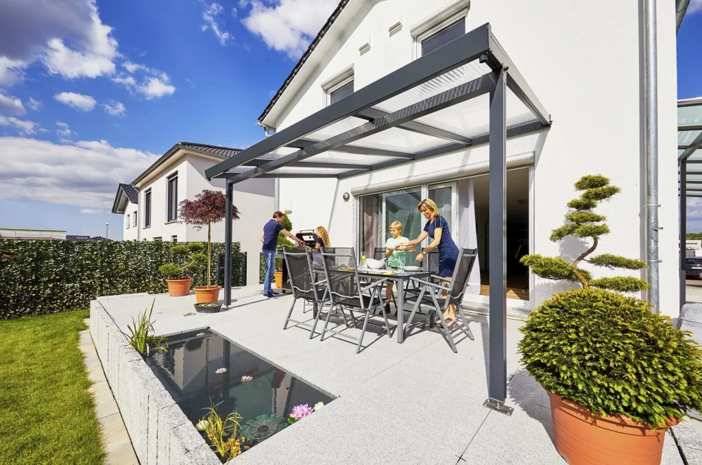 Patio roof Premium, anthracite, 4102 x 3060 mm - Acrylic multi-wall sheets 16 mm, clear