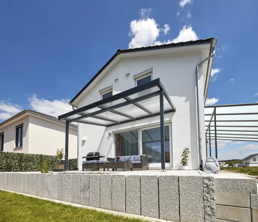 Patio roof Premium, anthracite, 4102 x 3060 mm - Acrylic multi-wall sheets 16 mm, clear