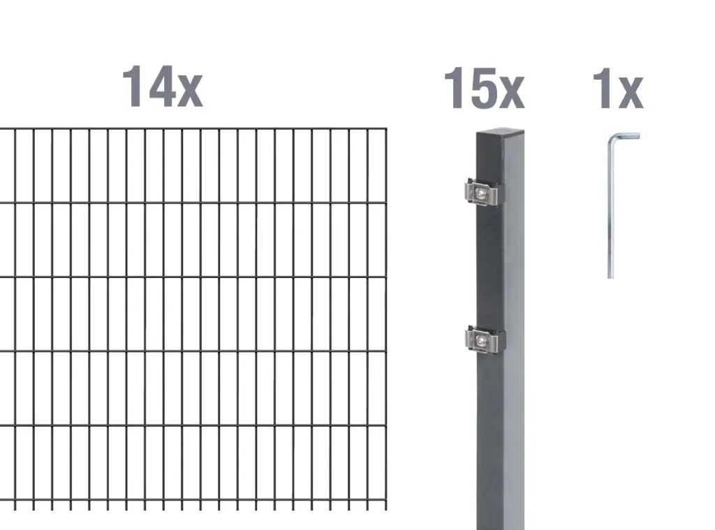 Double rod mesh fence complete set, anthracite, height 120 cm, length 28 m