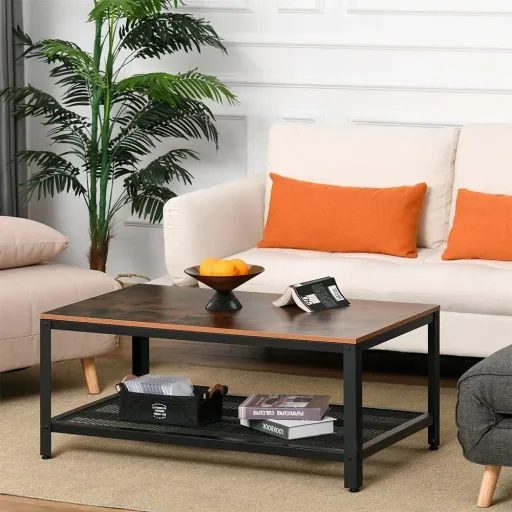 Vintage coffee table with shelf black/walnut