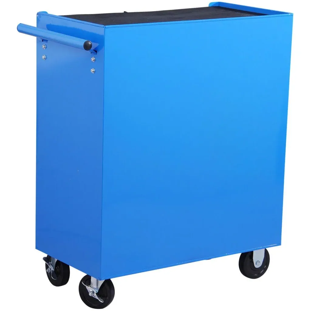 Mobile lockable workshop trolley with 5 drawers blue
